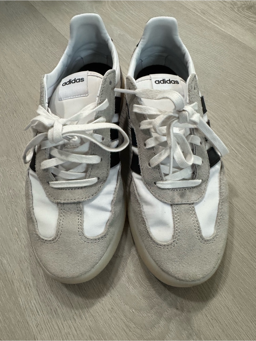 adidas White & Gray Retro Low-Top Sneakers with Black Stripes